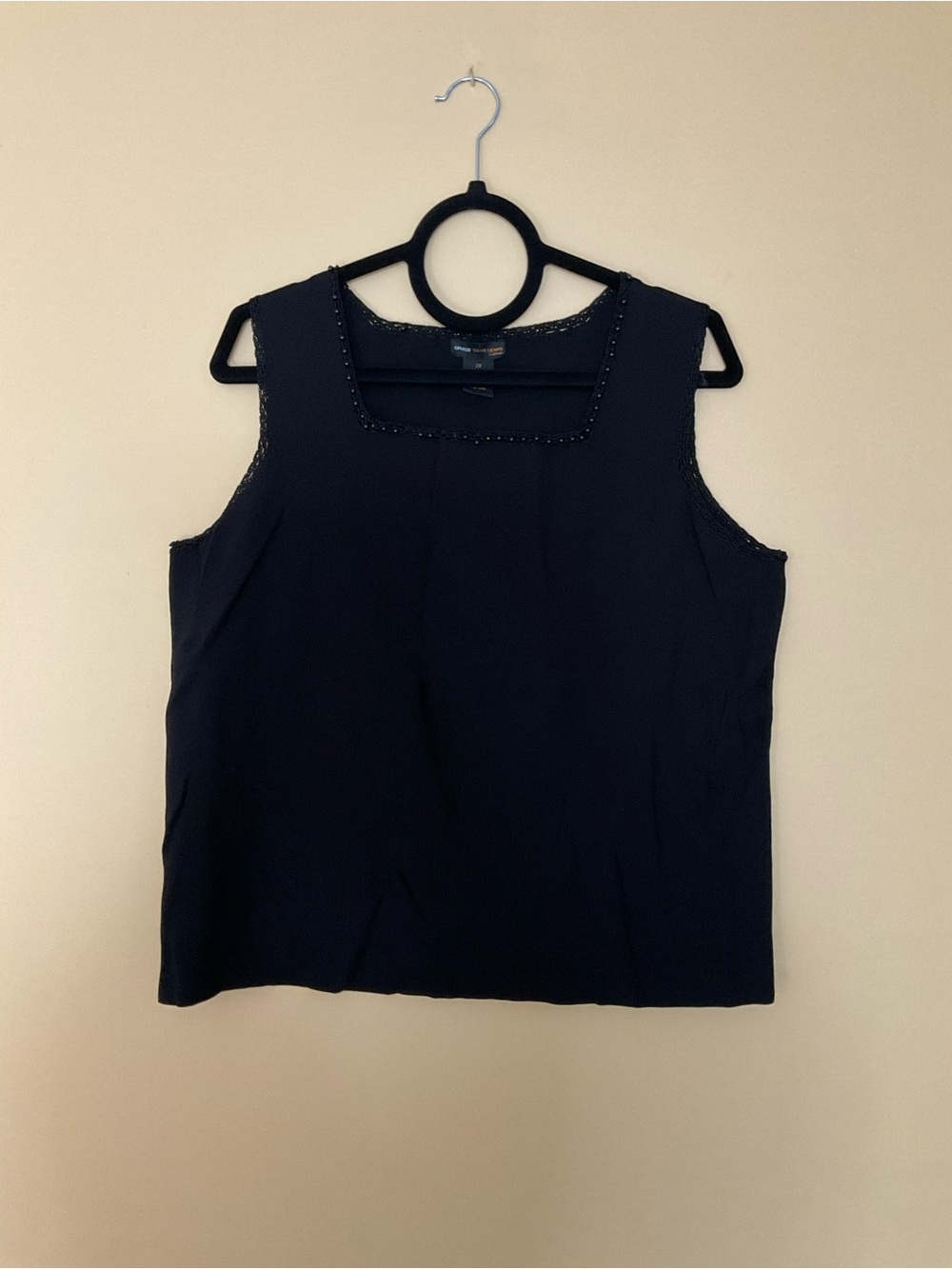 Grace Dane Lewis Black Sleeveless Beaded Square-Neck Camisole
